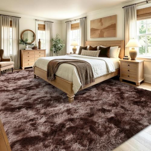 8x10 Extra Large Tie-Dyed Brown Fluffy Area Rug Non-Slip for Living Room - Image 4