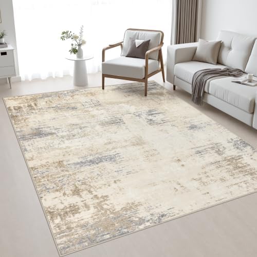 5x7 Area Rug Living Room: Modern Washable Soft Carpet Beige Brown by FXRHLP