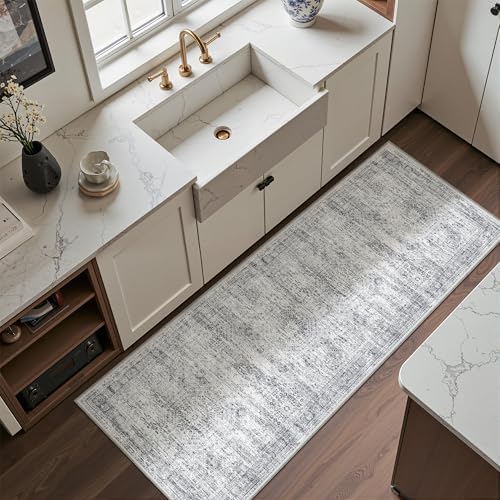 2x5 Rug Runners for Hallways Non Slip,Kitchen Rugs,Grey by Restydon