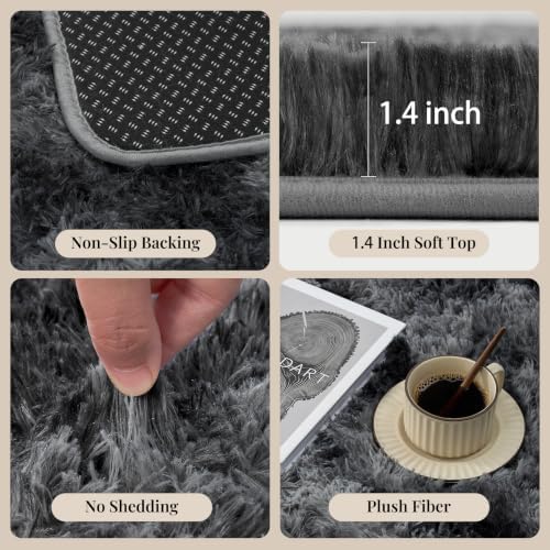 PLHXFR 4x6 Area Rugs Living Room: Fluffy Bedroom Soft Shag Rug Black Grey - Image 5