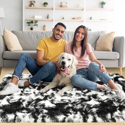 Noahas 4x6 Tie-Dyed Black and White Fluffy Area Rug Non-Slip for Bedroom - Image 2