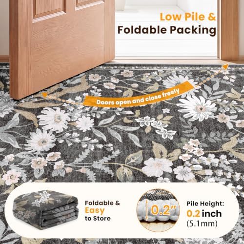 SameBed 4x6 Area Rug Living Room, Vintage Washable Carpet Black Gray - Image 7