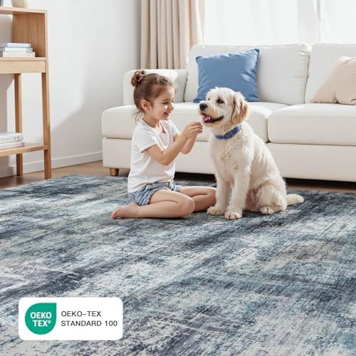 Lofus 5x7 Area Rug for Living Room, Abstract Washable Non-Slip Rugs, Blue - Image 5