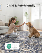 Amada Large 9x12 Washable Area Rug for Living Room, Blue/Brown, Vintage - Image 4