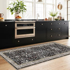 3x8 Hallway Runner Rug Washable Non-Slip – Boho Floral Soft Wide Carpet Runner for Kitchen Entryway Bathroom Bedroom – Low-Pile Thin Floor Mat with Rubber Backing (Black,3x8) - Image 4