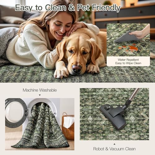 5x7 Area Rugs for Living Room Bedroom, Green Washable Non-Slip Carpet - Image 4