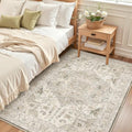 Madane Area Rug 4x6 Washable Rugs Vintage for Living Room, Ivory/Brown by Madane
