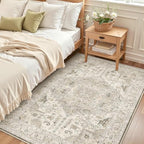 Madane Area Rug 4x6 Washable Rugs Vintage for Living Room, Ivory/Brown by Madane