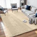 5x8 Fluffy Shag Area Rugs for Living Room Bedroom: Soft Plush Carpet Beige - Image 2
