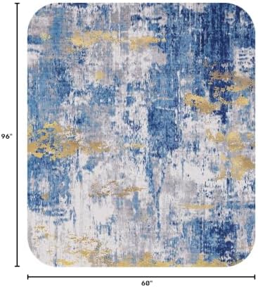 RELEANY Washable 5'x8' Abstract Area Rug for Living Room Blue Gold - Image 2