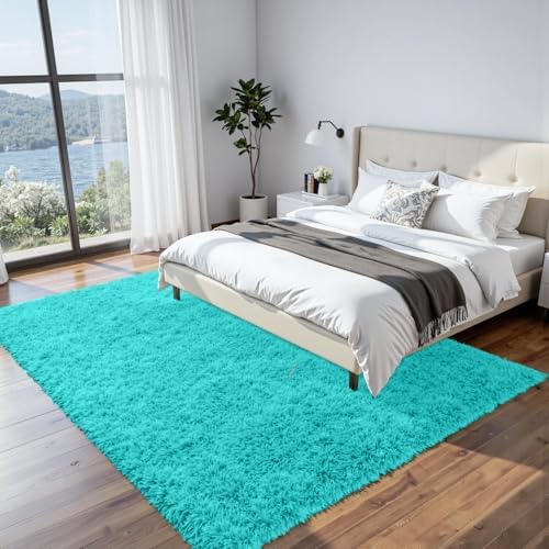 8x10 Fluffy Shag Area Rugs for Living Room Bedroom: Soft Carpet Teal Blue - Image 2