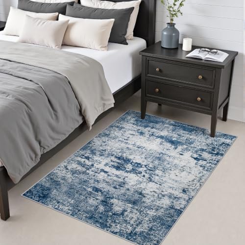 Area Rug Living Room: 3x5 Modern Washable Indoor Soft Carpet Blue - Image 4
