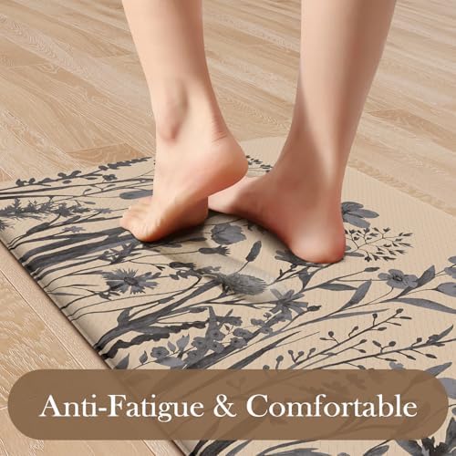 KIMODE Kitchen Anti Fatigue Mat,Brown Gray Farmhouse Kitchen Rugs Sets of 2 - Image 2