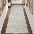 Washable 2x6 ft Textured Printing Runner Rug White Low‑Pile by winolive