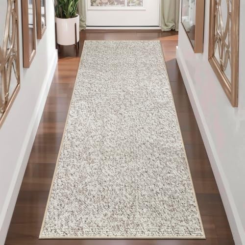 Washable 2x6 ft Textured Printing Runner Rug White Low‑Pile by winolive