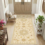 Vacuum-Friendly, 2x6 Washable Area Rug, Beige Camel Brown by meejou