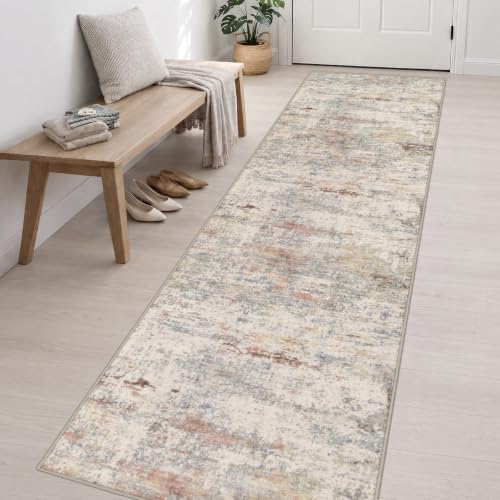 3x14 Washable Runner Rug：Modern Abstract Kitchen Soft Carpet Taupe - Image 3