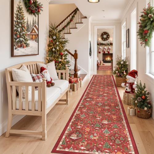Madane Christmas Runner Rugs for Hallway 2x12, Red Washable Kitchen Rug - Image 4