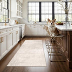 Washable 3x5 Kitchen Area Rug: Non-Slip Abstract Water-Resistant Entryway Doormat Soft Sink Fridge Bedroom Carpet Low Pile Stain-Resistant Bathroom Laundry Neutral Faded Floor Mat(3X5,Beige/Cream) by HYHAOYUNLAI