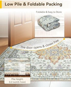 RELEANY Washable Area Rug, Runner 2'6"x12', Beige/Carbon Grey/Orange - Image 4