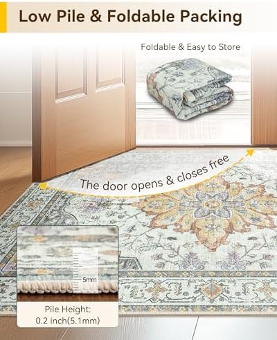 RELEANY Washable Area Rug, Runner 2'6"x12', Beige/Carbon Grey/Orange - Image 4