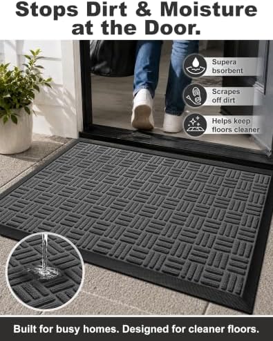 Mibao Front Door Mat Outdoor Entrance, 73" x 46" Heavy Duty Welcome Mat for Outdoor and Indoor, Waterproof Dirt Trapper Doormat, Super Absorbent Indoor Entryway Mat for Patio & Porch - Light Gray - Image 3