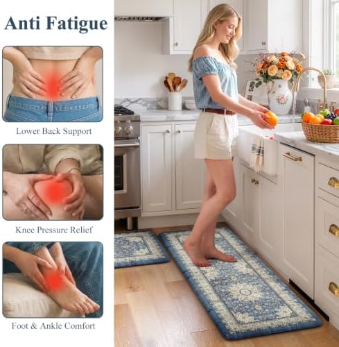 Collive Anti Fatigue Mats for Kitchen Floor, Blue Kitchen Rugs Sets of 2 - Image 4