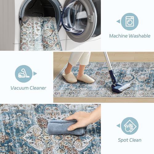 Madane Washable Runner Rugs 2x12 Long for Hallway Kitchen Soft, Navy - Image 5