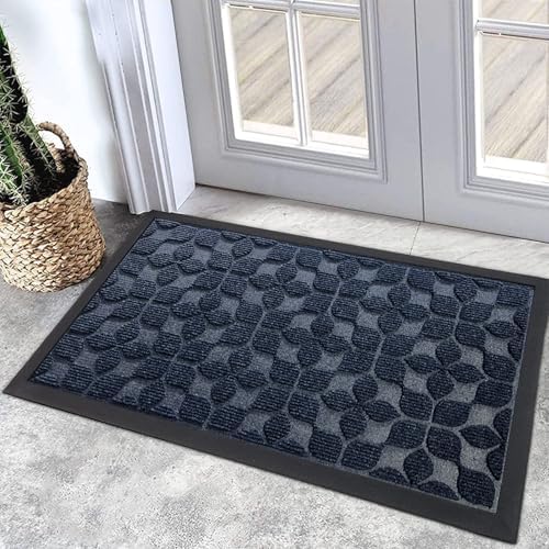 Bulijojo Sturdy Front Entrance Doormats,Durable Heavy Duty Welcome Mat,Thick Absorbent Natural Rubber Non Slip Mat,Easy Clean Entryway Mat 17"x30" Geometric Blue by ShowYourStyle