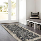 Black Boho Washable 3x6 Large Kitchen Runner Rug, Indoor Entryway Home Office Floor Rug, Non-Slip Stain & Fade Resistant, Vintage Floral Decor - Image 3