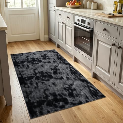3x5 Tie-dye Dark Grey Area Rug Washable Non-Slip Soft for Bedroom Kitchen - Image 2