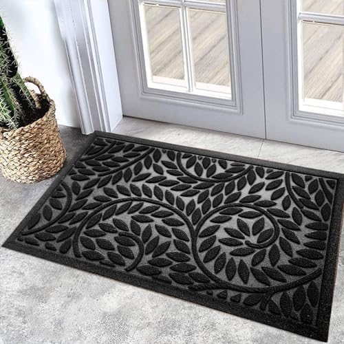 Bulijojo Front Door Mat Entrance,Durable Heavy Duty Welcome Mat,Thick Absorbent Natural Rubber Non Slip Mat,Sturdy Entryway Black, 17"x30" by ShowYourStyle