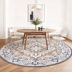 Lofus 8ft Round Area Rugs for Living Room, Vintage Boho Carpet Floral Brown - Image 3