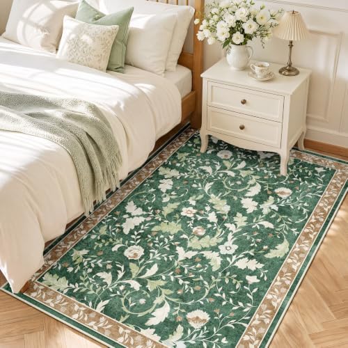 SameBed 4x6 Area Rug Living Room, Vintage Washable Carpet Brown Green - Image 2