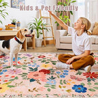 PLHXFR Area Rug 10x14 Living Room: Floral Washable Boho Soft Carpet Beige - Image 7