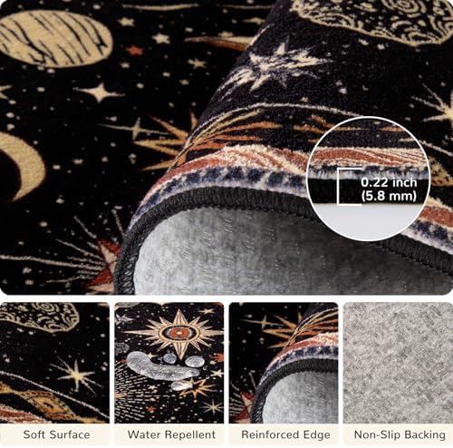 Vacuum-Friendly, Square 8ft Washable Area Rug, Black Gold Beige Red - Image 2
