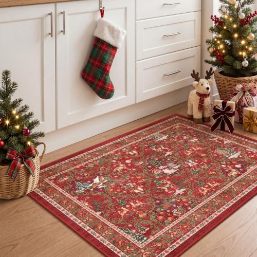 2x3 Christmas Rug,Small Washable Entryway Rug Non Slip,Red - Image 5