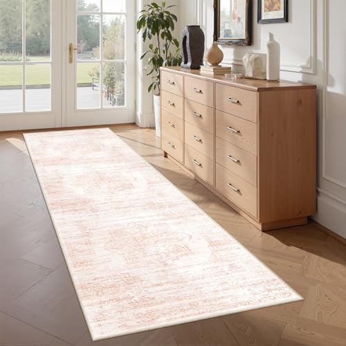 2x6 Runner Rug Non Slip for Entryway, Washable Runners for Kitchen, Soft Thin Hallway Rug for Bedroom, Laundry, Small Stain Resistant Indoor Door Mat(2'x6', Pink/White) by Restydon