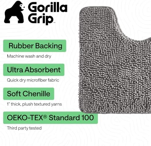 GORILLA GRIP Chenille Bath Rug Mat for Oval Toilet Base, 24x19 Gray - Image 3