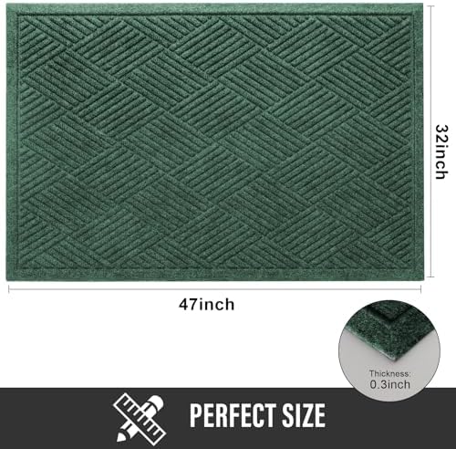 HIYARD Sturdy Front Door Mat, Absorbent Muddy Dirt Resist Welcome Door Mats Outdoor Indoor, Stain and Fade Resistant, Non-Slip Rubber Backing Low Profile Doormat for Entryway, 47×32, Green - Image 2