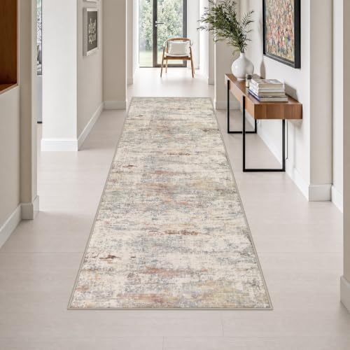 3x10 Washable Runner Rug：Modern Abstract Kitchen Soft Carpet Taupe by FXRHLP