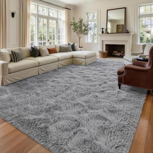 8x10 Extra Large Grey Fluffy Soft Area Rug Non-Slip for Living Room Bedroom - Image 2