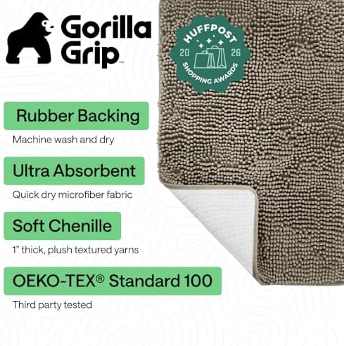 GORILLA GRIP Bath Rug Mat for Bathroom, Absorbent Chenille, 36x24 Latte - Image 2