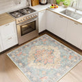 RELEANY Washable Area Rug, Square 4'x4', Blue/Orange/Red by RELEANY