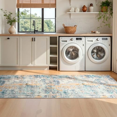 2x6 Rug Runners for Hallways Kitchen Runner Rug Non Slip Washable Blue Long Runner Rugs with Rubber Backing Soft Abstract Carpet Runner for Hallways, Kitchen, Bedroom, Bathroom, Entryway - Image 5