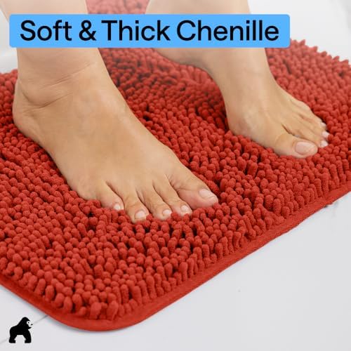 GORILLA GRIP Bath Rug Mat for Bathroom, Thick Chenille, 60x24 Sunset Orange - Image 4