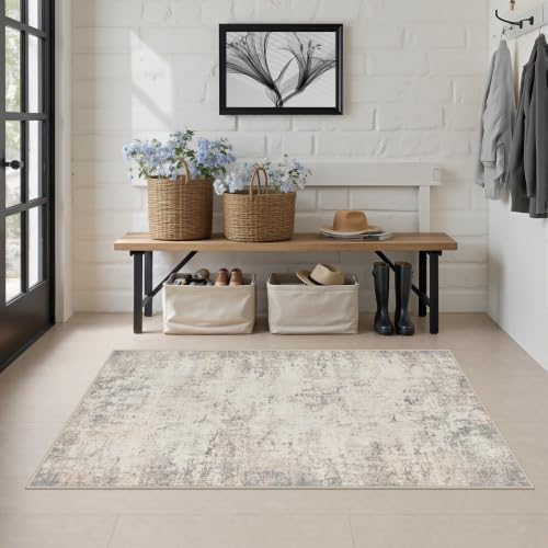 Area Rug Living Room: 3x5 Modern Washable Soft Carpet Brown Beige - Image 3
