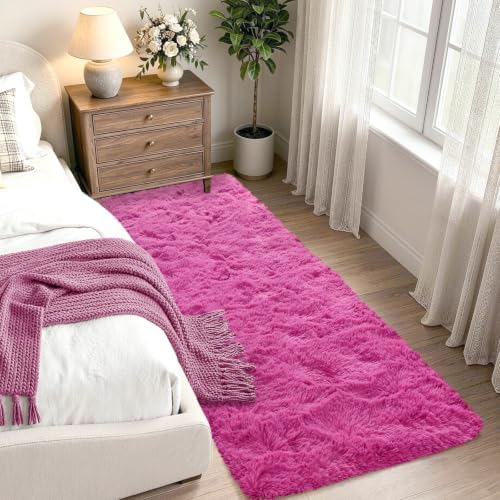 2x6 Hot Pink Fluffy Soft Runner Rug Non-Slip for Kids Bedroom Nursery - Image 2