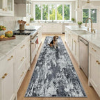 RELEANY Washable Runner 2'6"x10' Abstract Area Rug for Hallway Black White by RELEANY
