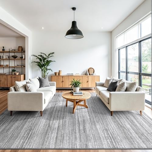 Chicrug 6x9 Grey Washable Striped Abstract Area Rug for Living Room Bedroom - Image 3